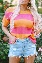 Load image into Gallery viewer, Color Block Round Neck Short Sleeve Knit Top