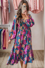 Load image into Gallery viewer, Square Neck Balloon Sleeve Midi Dress