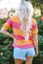 Load image into Gallery viewer, Color Block Round Neck Short Sleeve Knit Top
