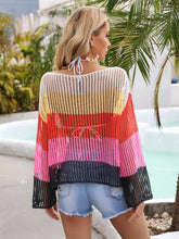 Load image into Gallery viewer, Color Block Openwork Boat Neck Cover Up