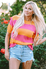 Load image into Gallery viewer, Color Block Round Neck Short Sleeve Knit Top