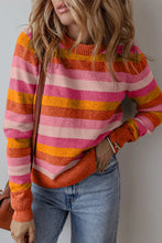 Load image into Gallery viewer, Striped Round Neck Long Sleeve Sweater