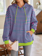 Load image into Gallery viewer, Lovelet Drawstring Striped Long Sleeve Hoodie