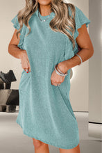 Load image into Gallery viewer, Textured Ruffled Round Neck Cap Sleeve Dress