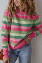 Load image into Gallery viewer, Striped Round Neck Long Sleeve Sweater