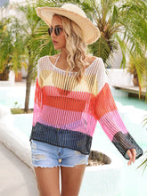 Load image into Gallery viewer, Color Block Openwork Boat Neck Cover Up