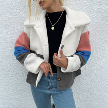 Load image into Gallery viewer, Shiny Color Block Button Down Collared Jacket
