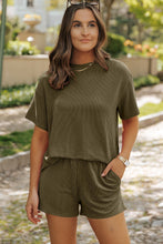 Load image into Gallery viewer, Round Neck Dropped Shoulder Top and Shorts Set
