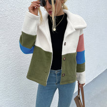 Load image into Gallery viewer, Shiny Color Block Button Down Collared Jacket

