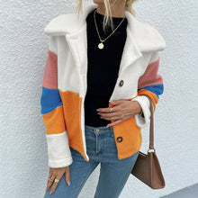 Load image into Gallery viewer, Shiny Color Block Button Down Collared Jacket
