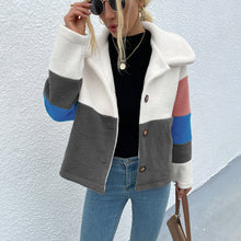 Load image into Gallery viewer, Shiny Color Block Button Down Collared Jacket
