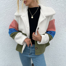 Load image into Gallery viewer, Shiny Color Block Button Down Collared Jacket
